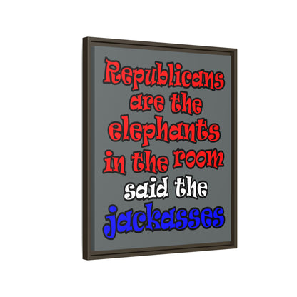 donkeys and elephants - framed canvas art (dark grey)