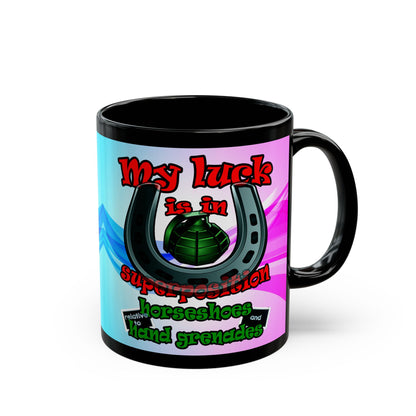 my luck - Black Mug (light blue-pink wave)