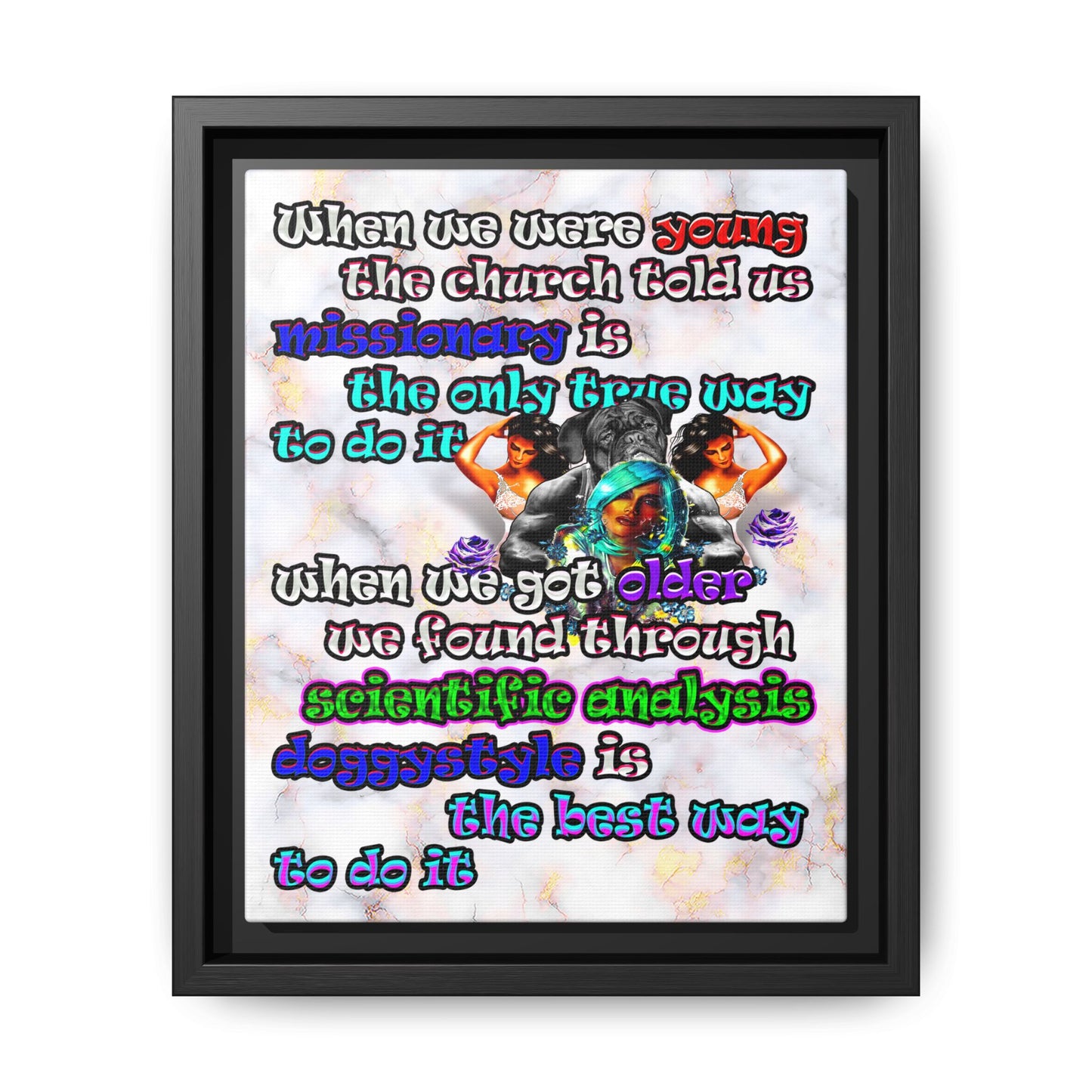 doggystyle - framed canvas art (white marble)