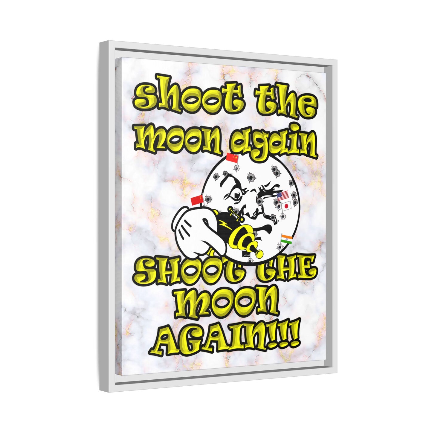 shoot the moon again - framed canvas art (white marble)