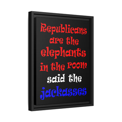 donkeys and elephants - framed canvas art (black)