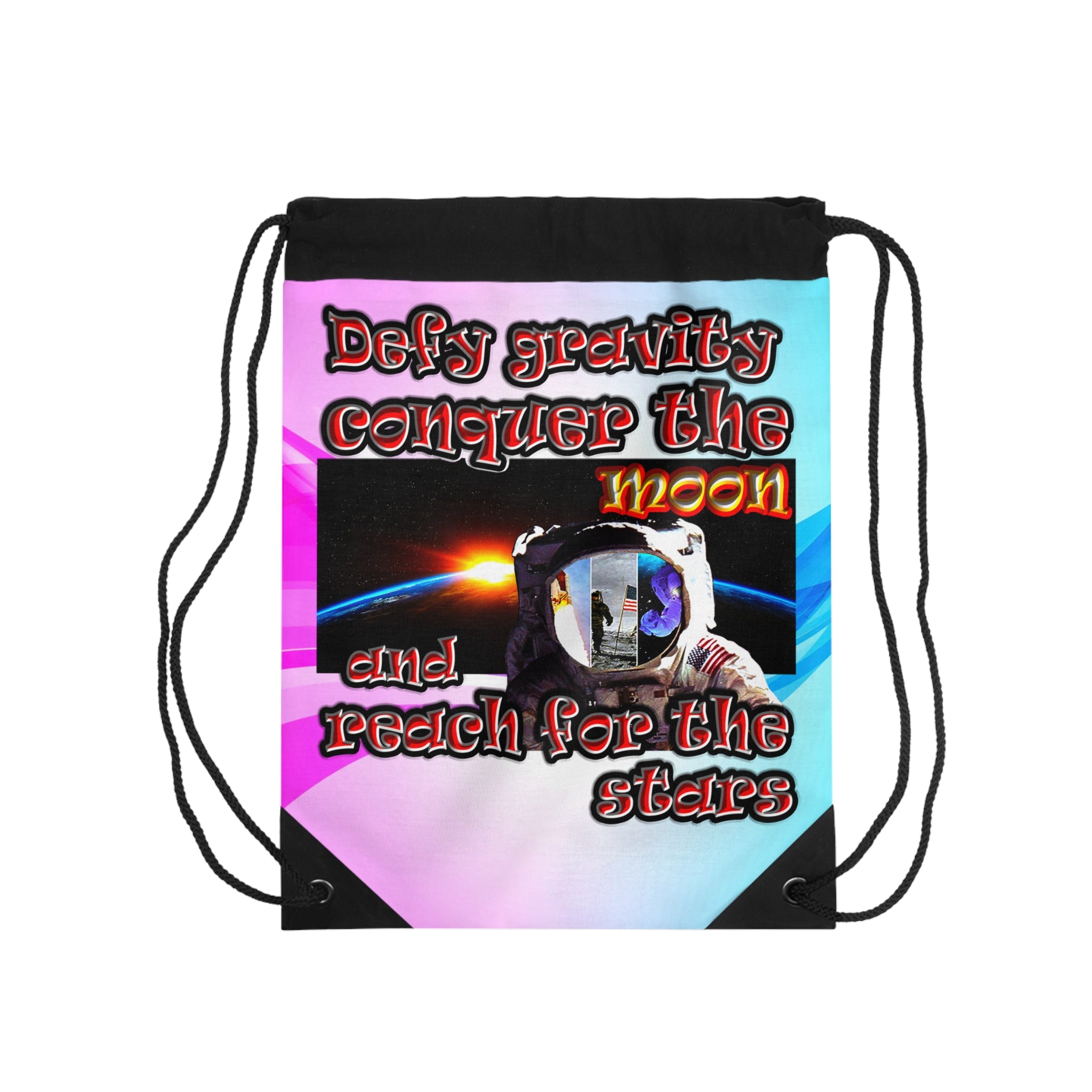 defy conquer reach - Drawstring Bag (light blue-pink wave)