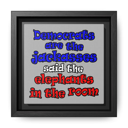 donkeys and elephants - framed canvas art (light grey)
