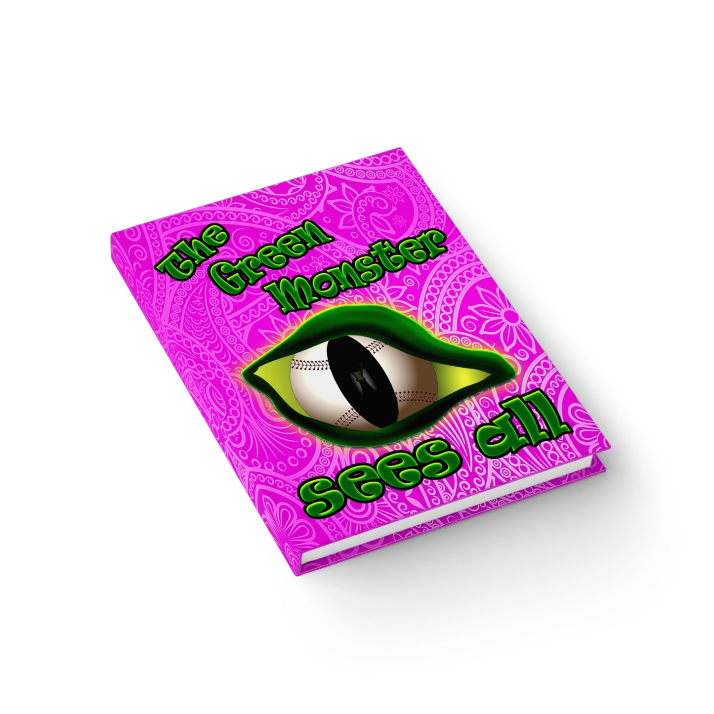 green monster - journal-lined (pink swirl)