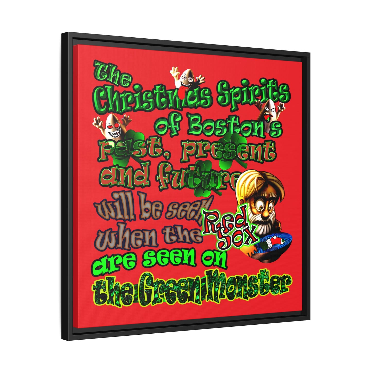 christmas spirits of boston - framed canvas art (red)