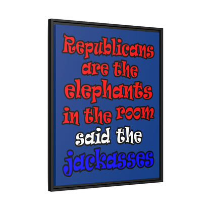 donkeys and elephants - framed canvas art (dark blue)