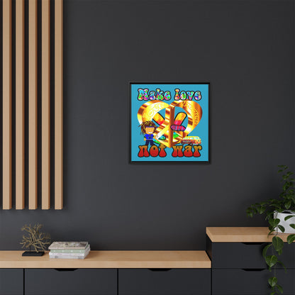 love peace - framed canvas art (turquoise)