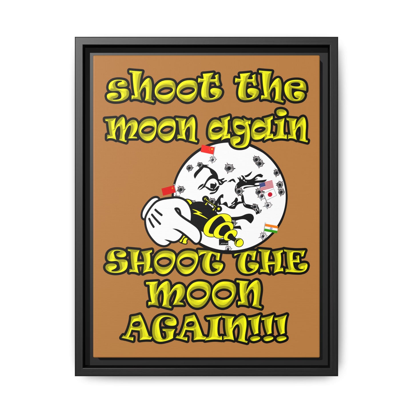 shoot the moon again - framed canvas art (light brown)