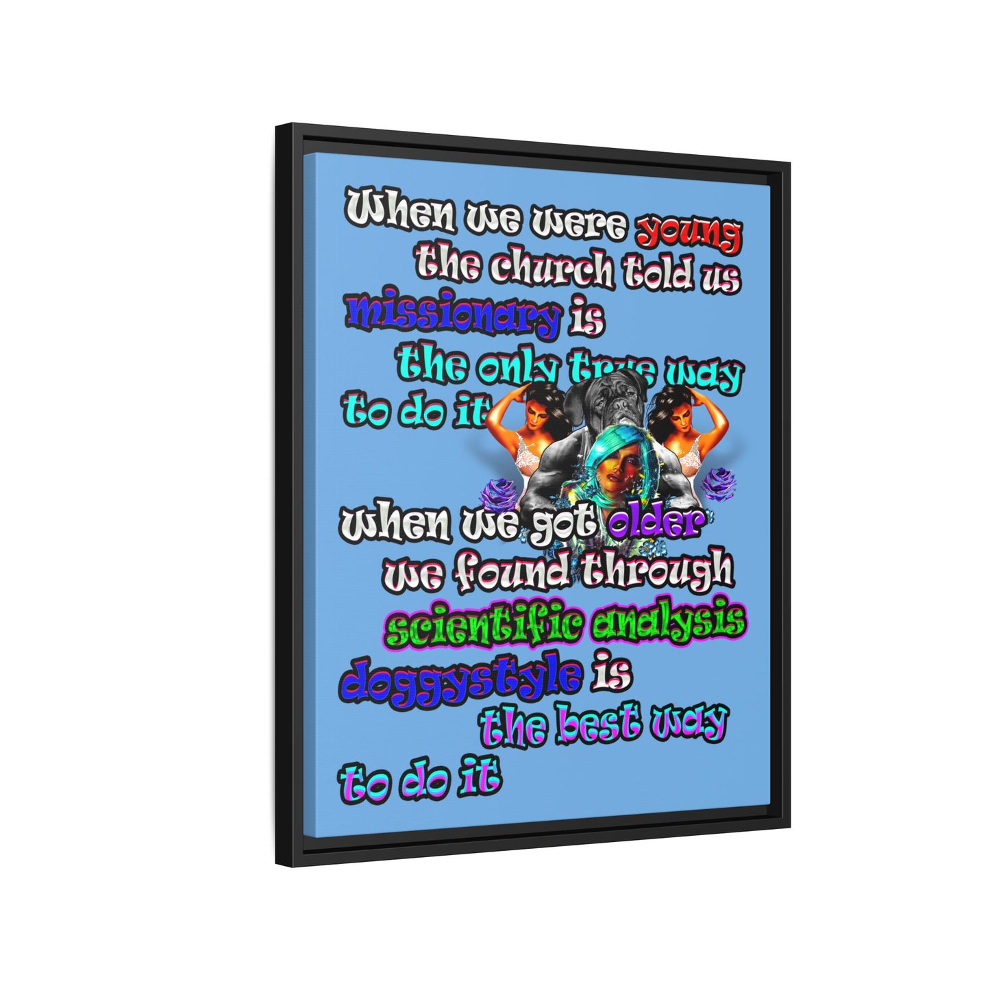 doggystyle - framed canvas art (light blue)