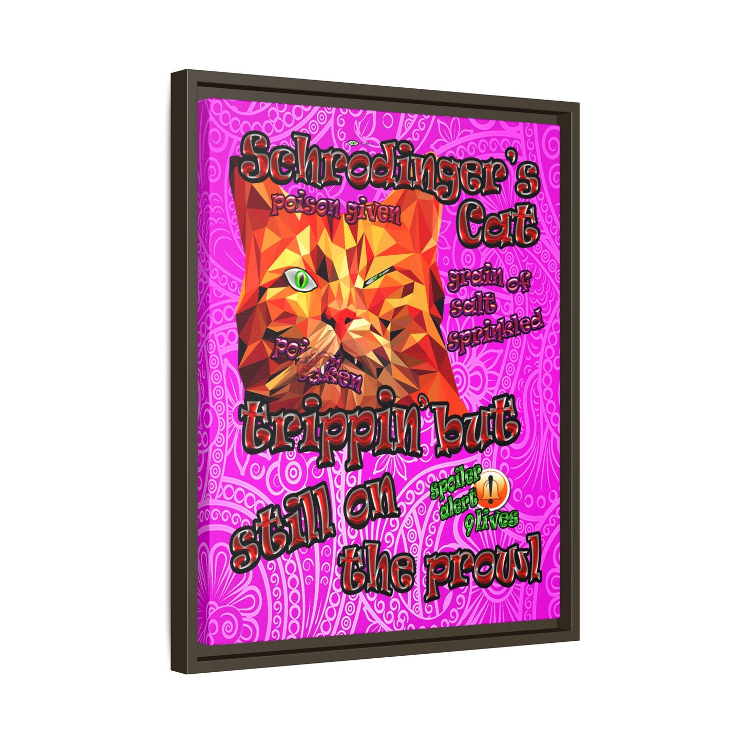 schrodinger's cat - framed canvas art (pink swirl)