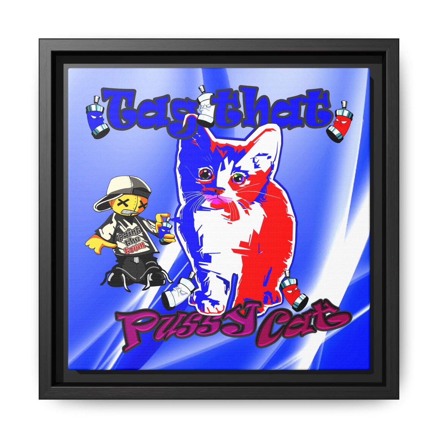 tag that - framed canvas art (blue-white wave)