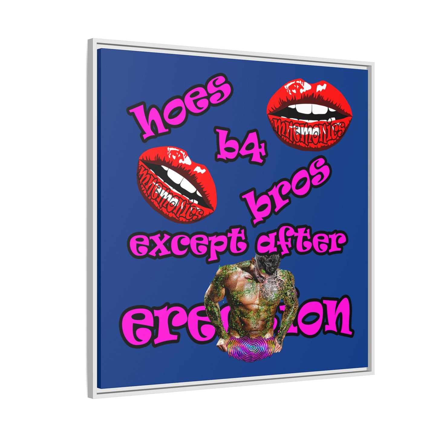 hoes b4 bros - framed canvas art (dark blue)