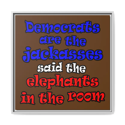 donkeys and elephants - framed canvas art (brown)