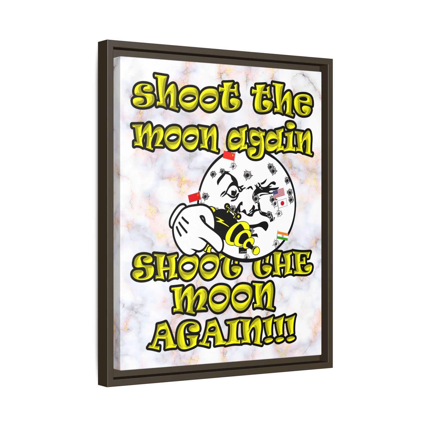shoot the moon again - framed canvas art (white marble)