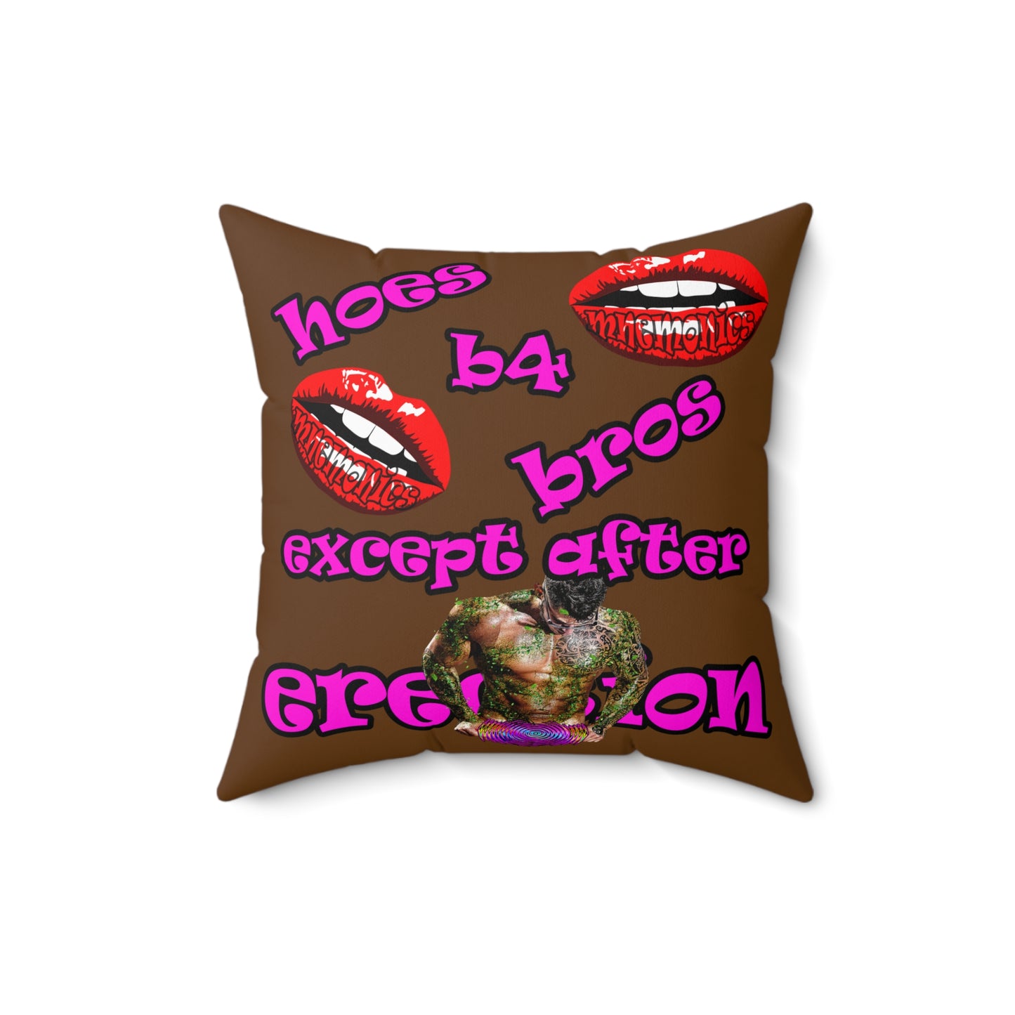 hoes b4 bros - Spun Polyester Square Pillow - (brown)