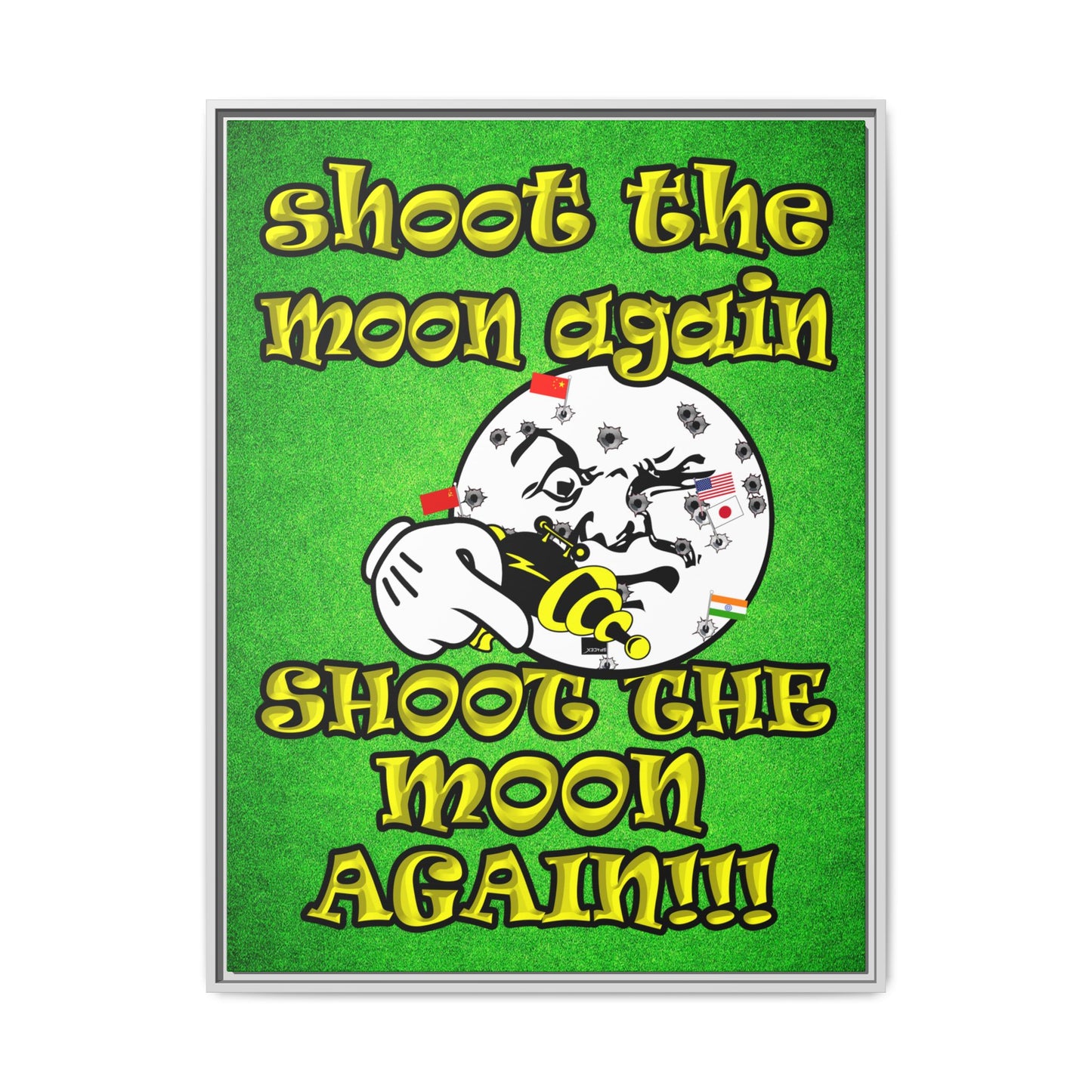 shoot the moon again - framed canvas art (green turf)
