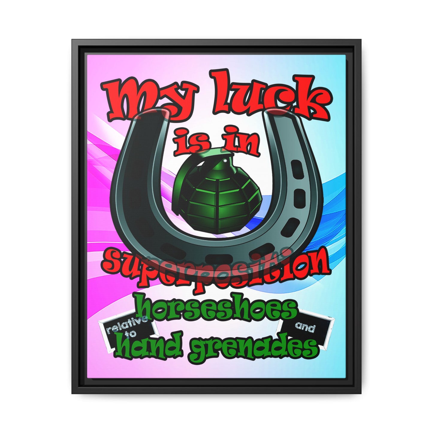 my luck - framed canvas art (light blue-pink wave)