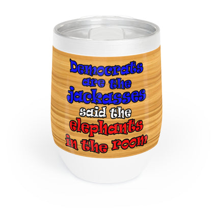 donkeys and elephants - Chill Wine Tumbler (butterscotch wood finish)