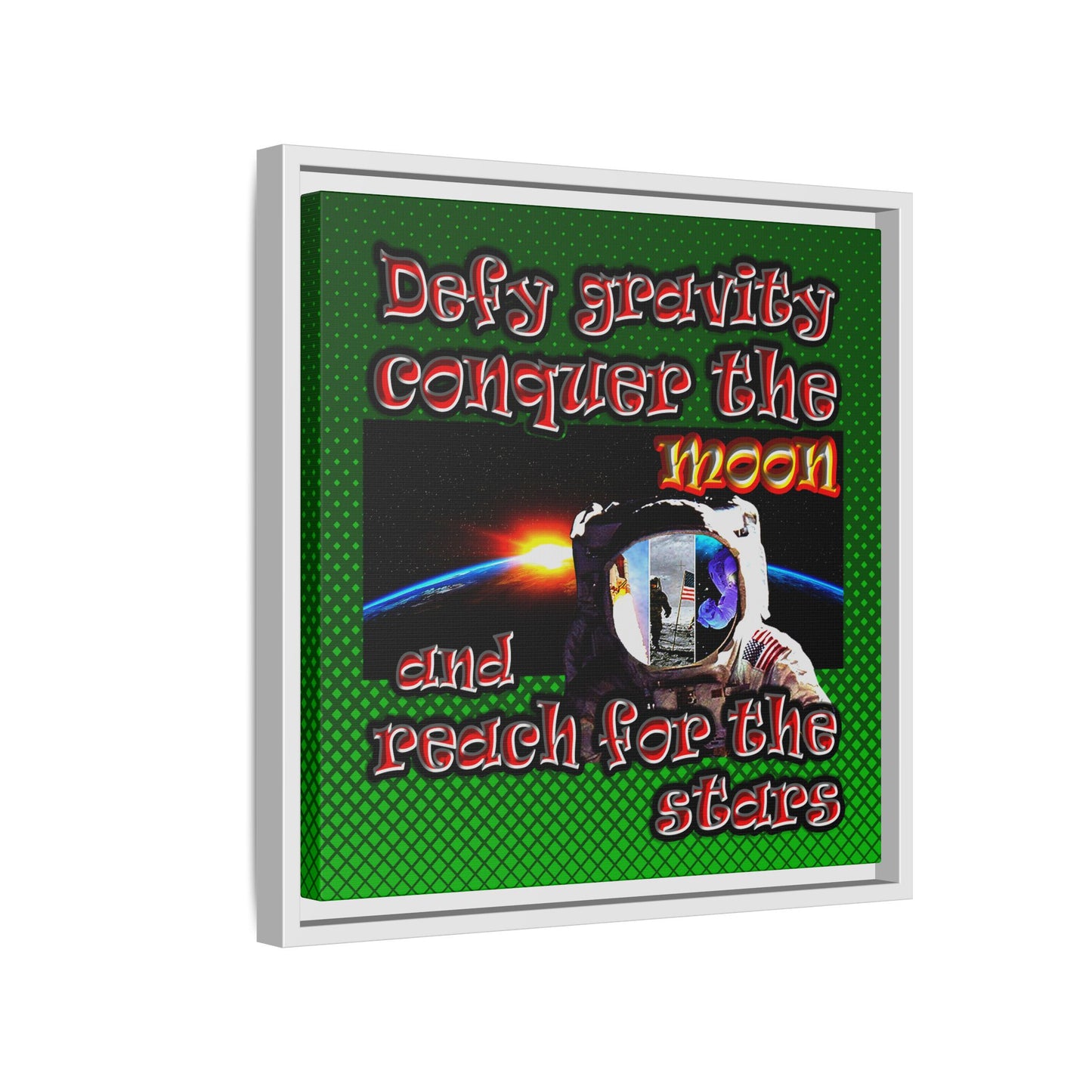 defy conquer reach - framed canvas art (logo green)