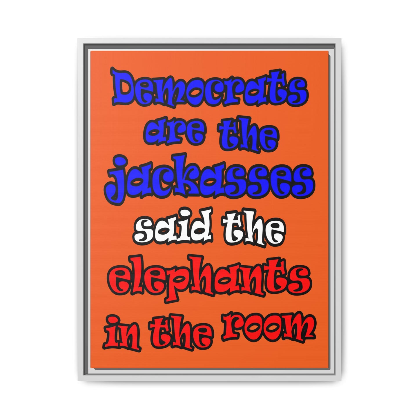 donkeys and elephants - framed canvas art (orange)