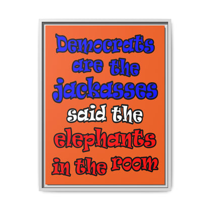 donkeys and elephants - framed canvas art (orange)