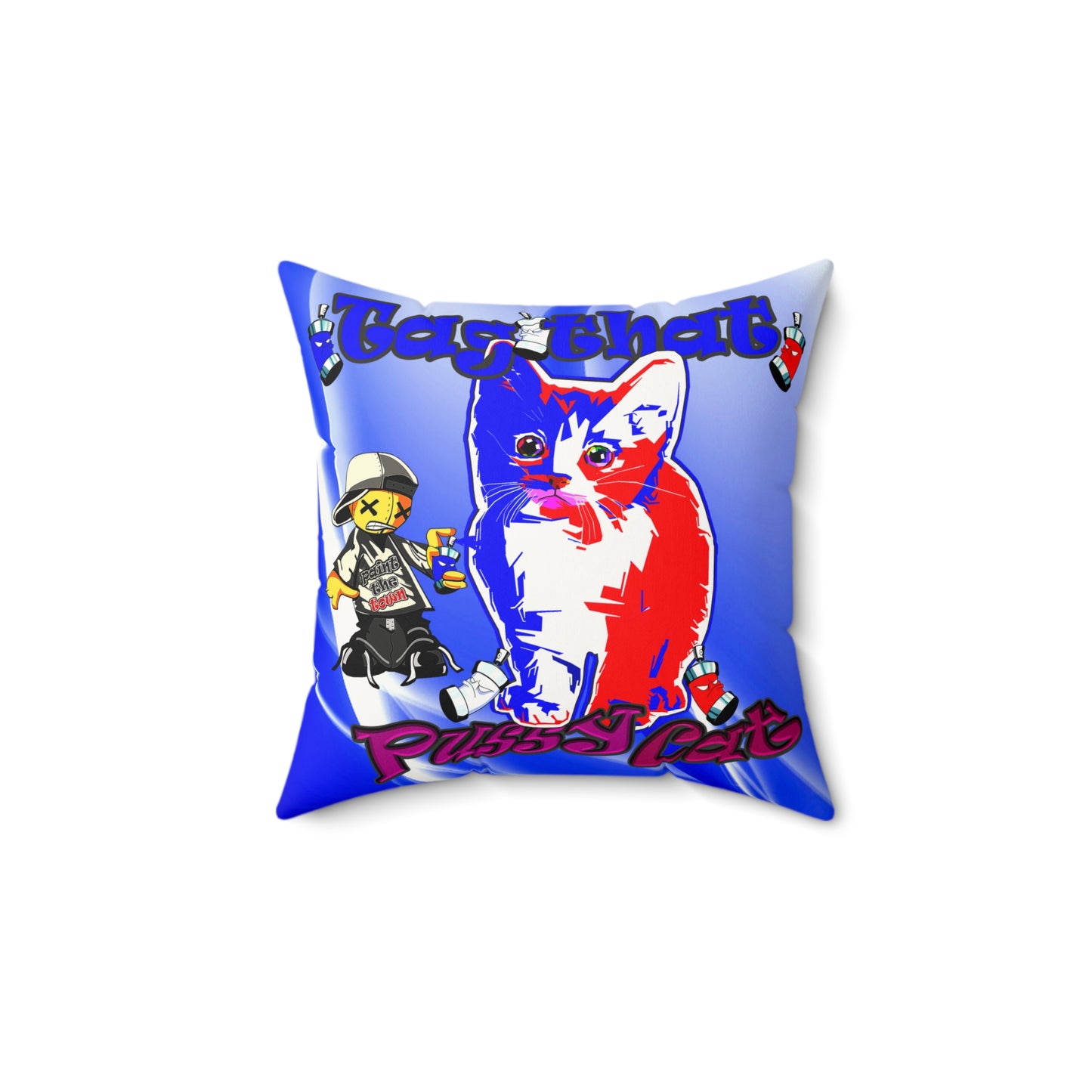 tag that - Faux Suede Square Pillow - (blue-white wave)