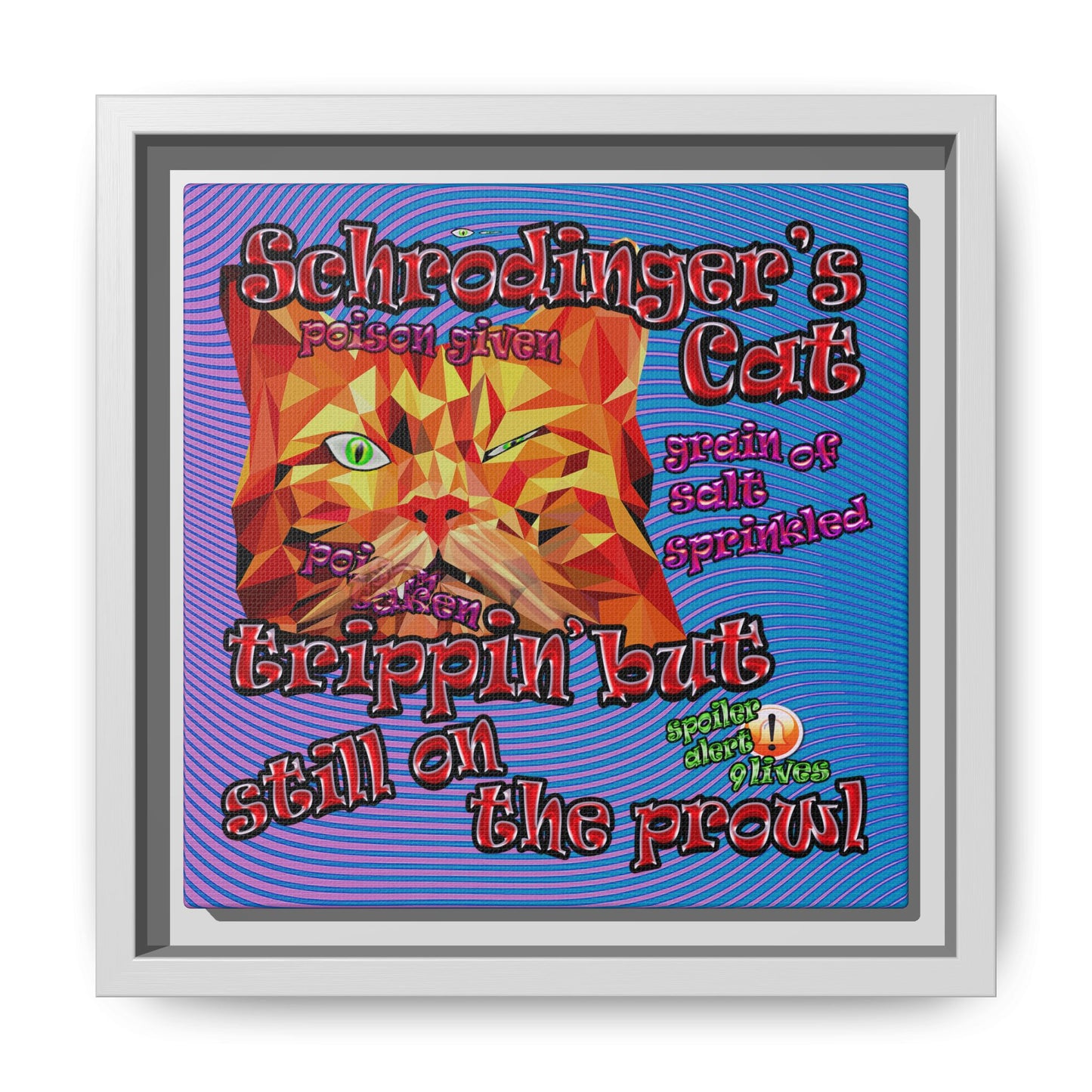 schrodinger's cat - framed canvas art (light blue-purple wave)