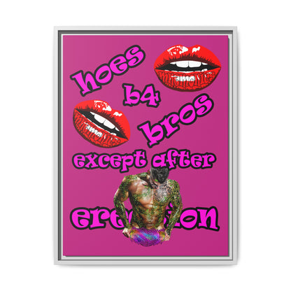 hoes b4 bros - framed canvas art (pink)