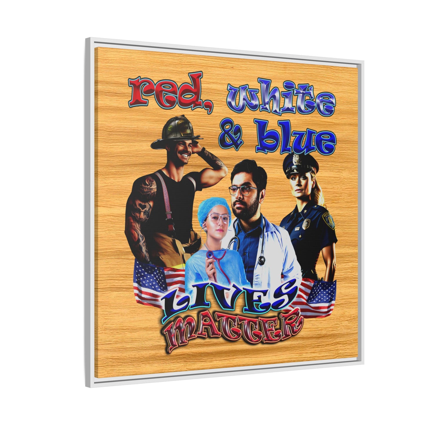 rw&b lives matter - framed canvas art (butterscotch wood finish)