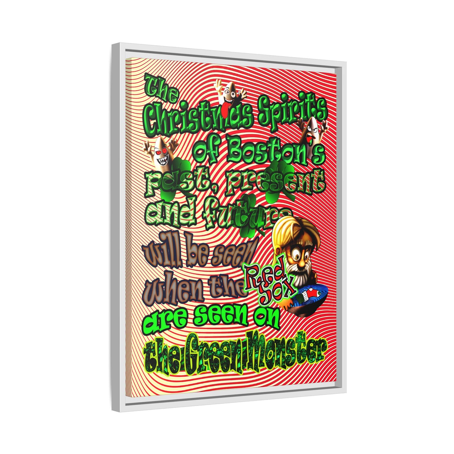 christmas spirits of boston - framed canvas art (yellow-orange wave)
