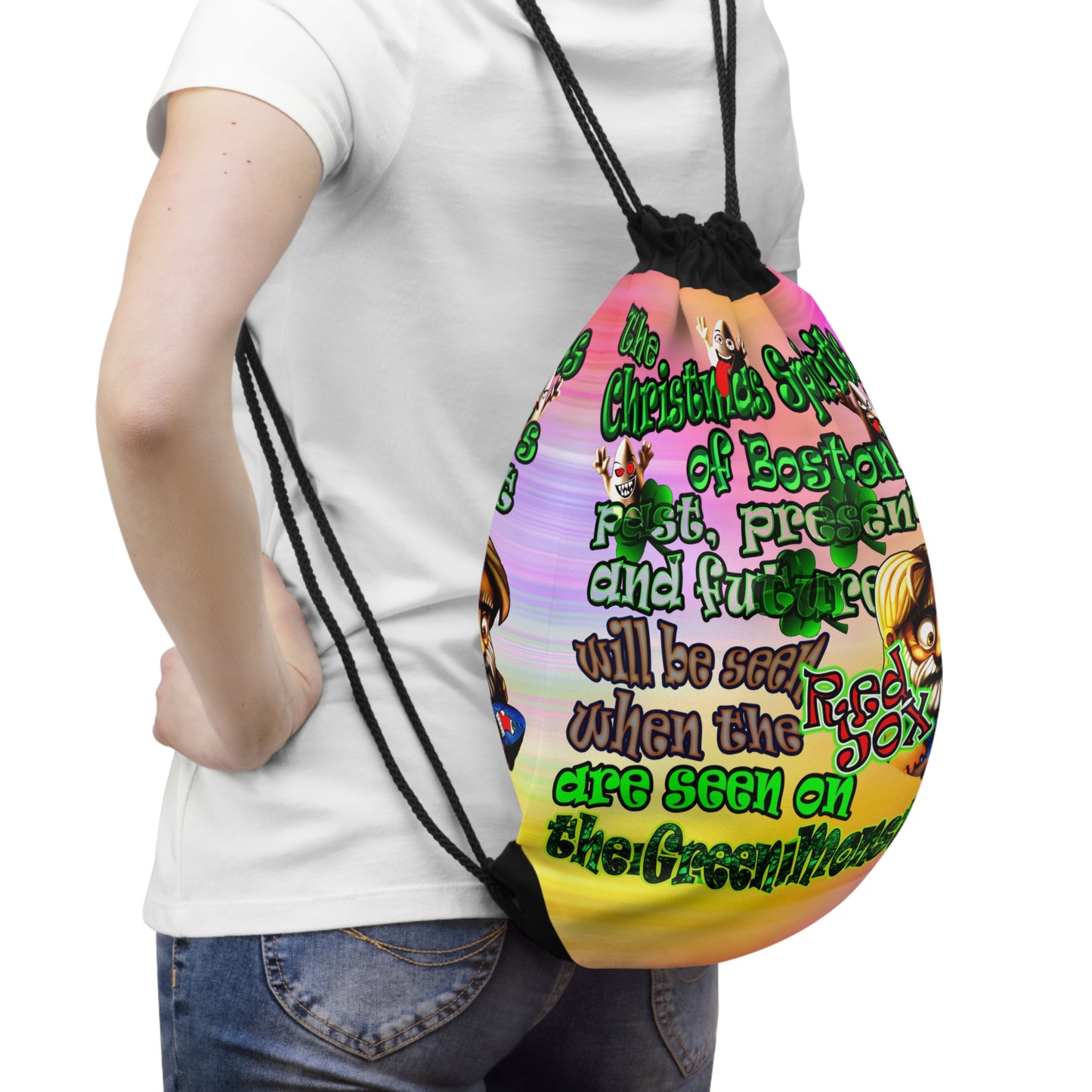 christmas spirits of boston - Drawstring Bag (color blur)