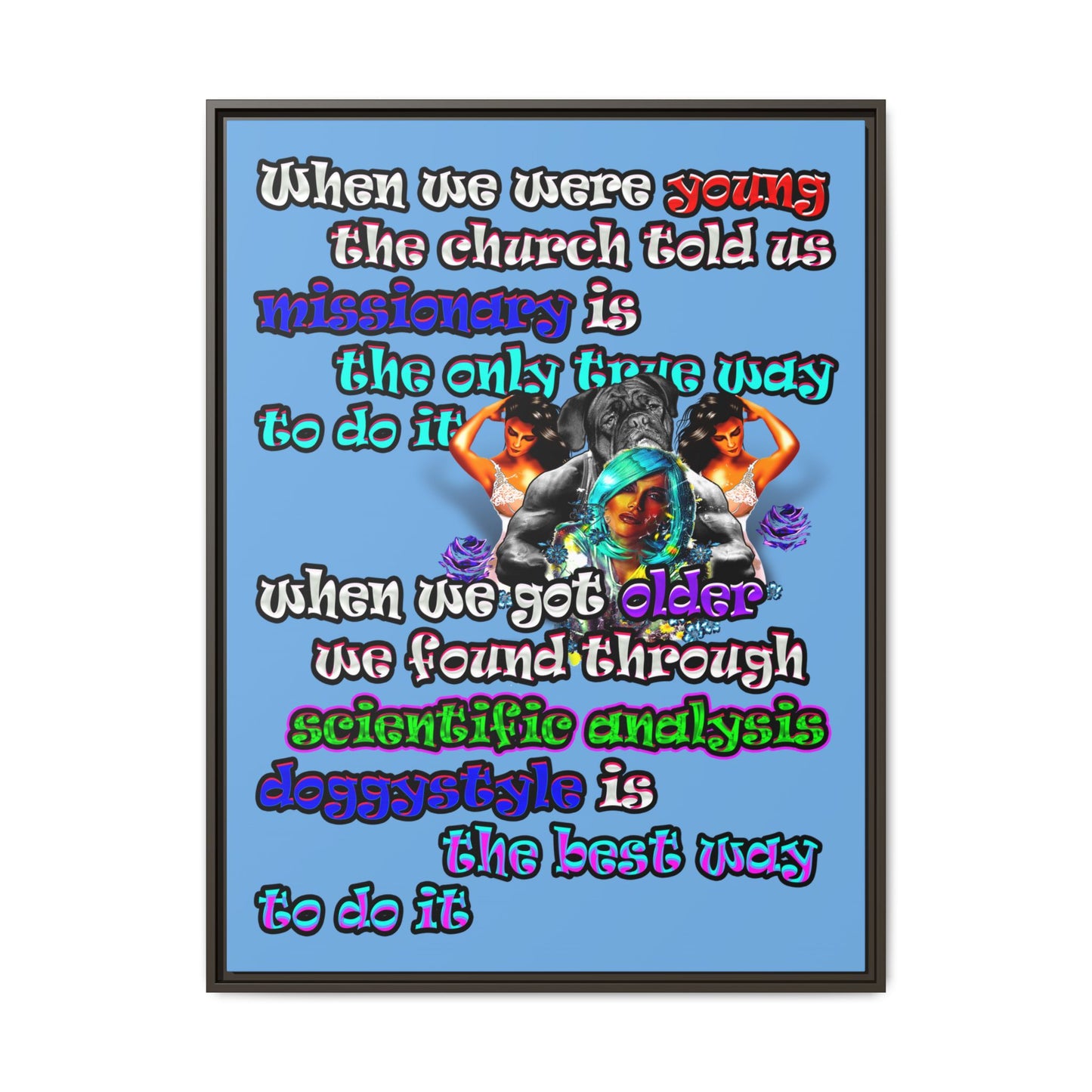 doggystyle - framed canvas art (light blue)