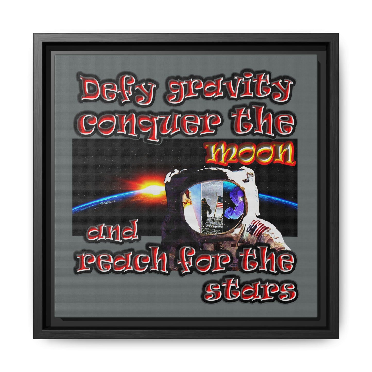 defy conquer reach - framed canvas art (dark grey)