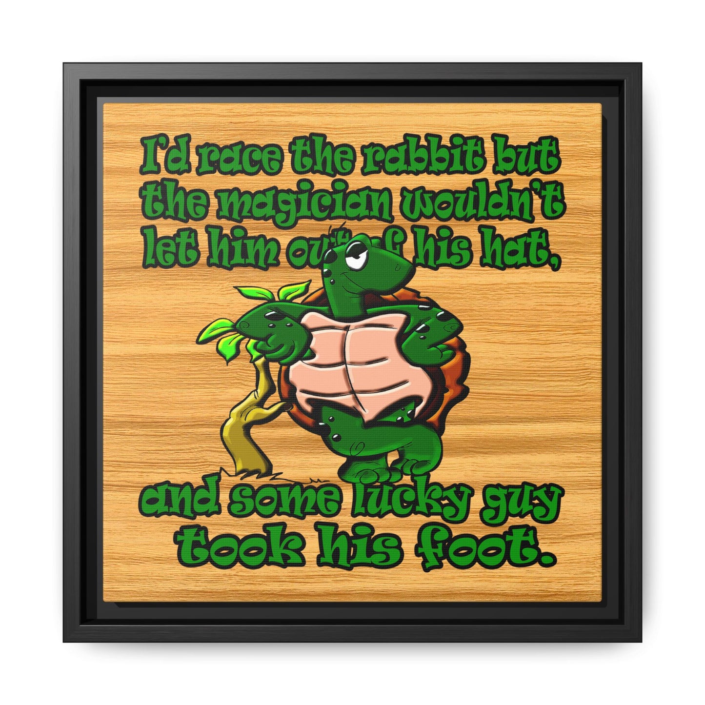 turtle race - framed canvas art (butterscotch wood finish)