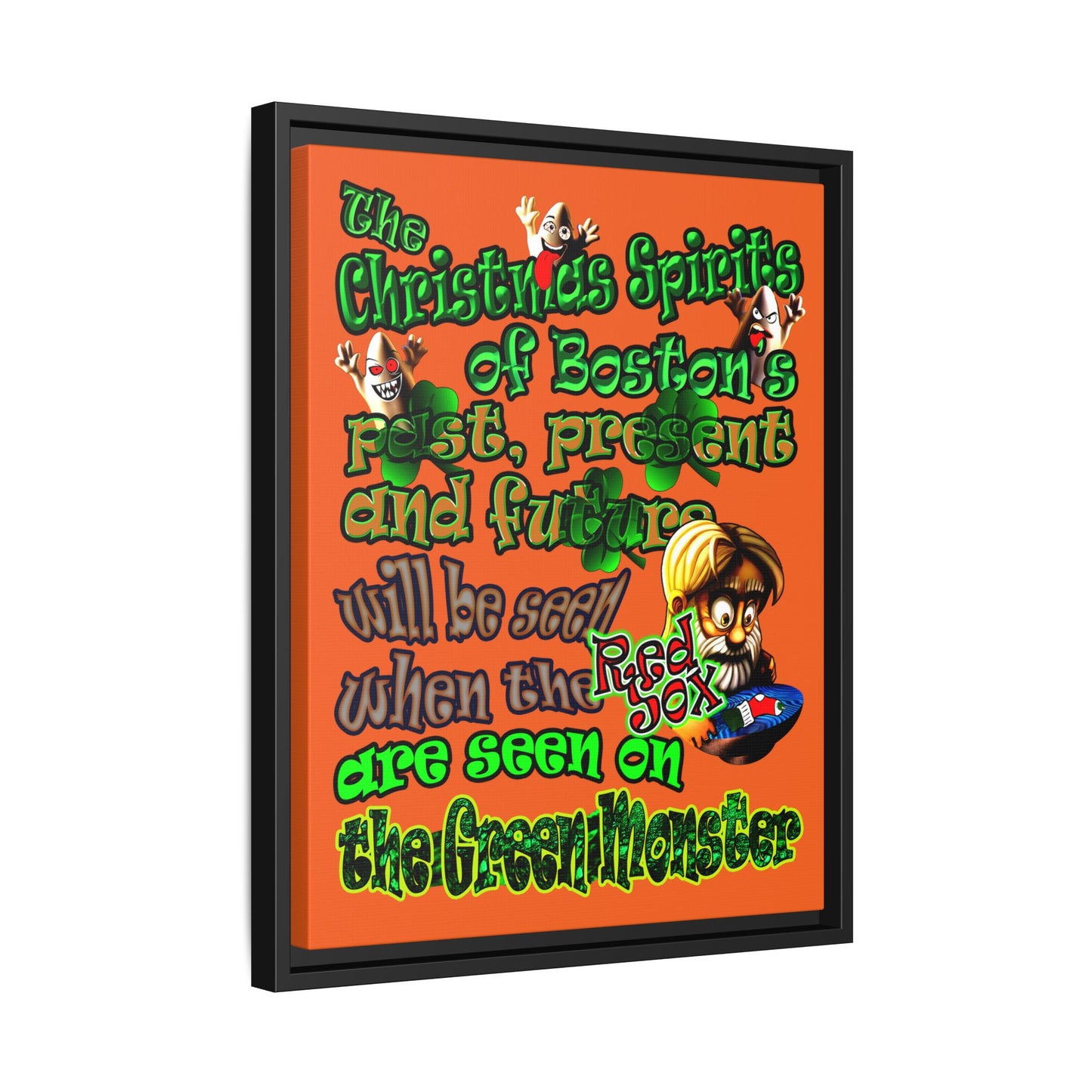 christmas spirits of boston - framed canvas art (orange)