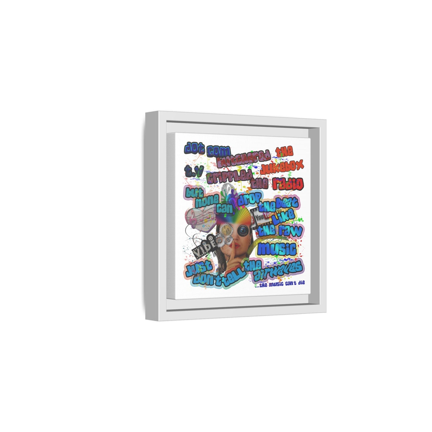 drop the beat - framed canvas art (white)