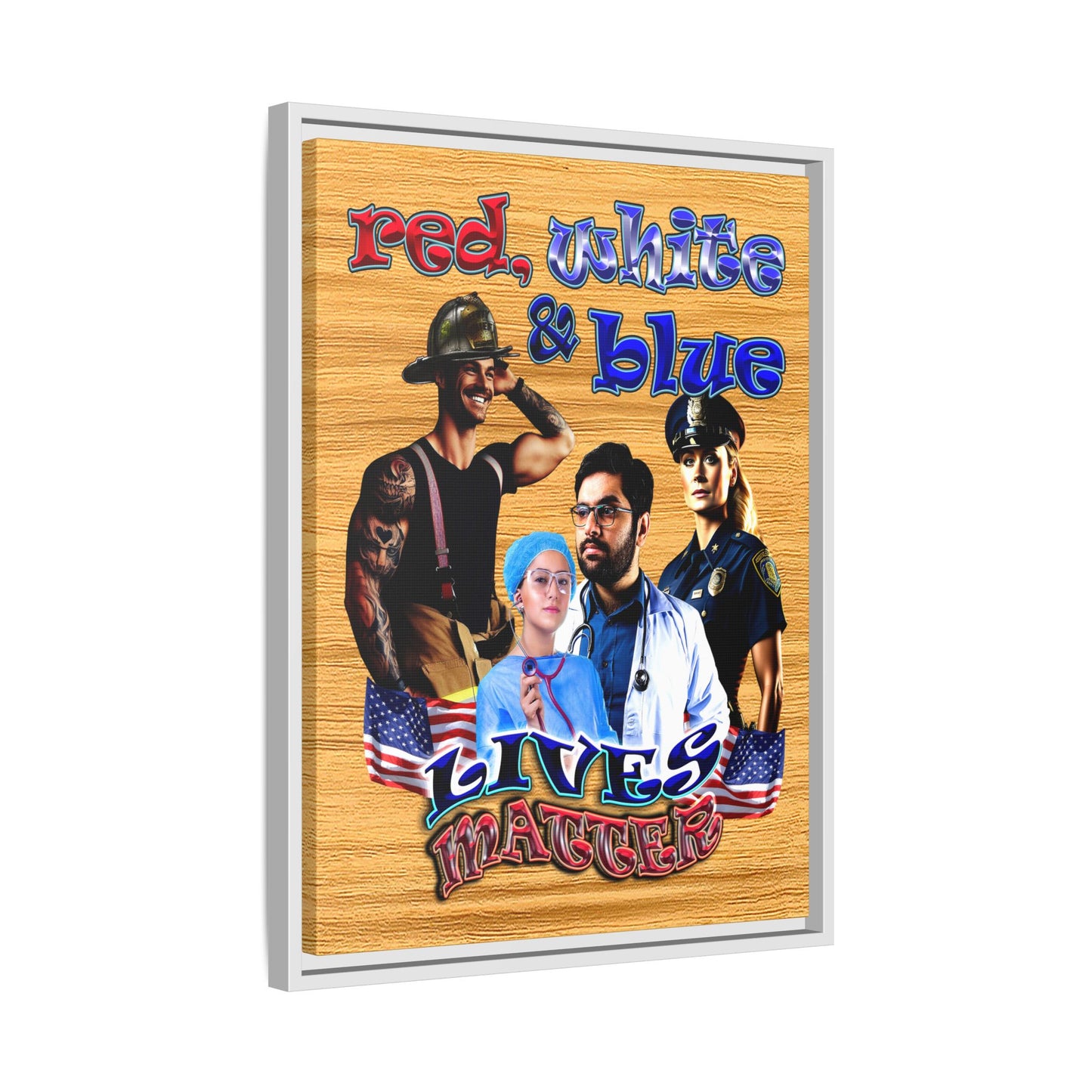 rw&b lives matter - framed canvas art (butterscotch wood finish)