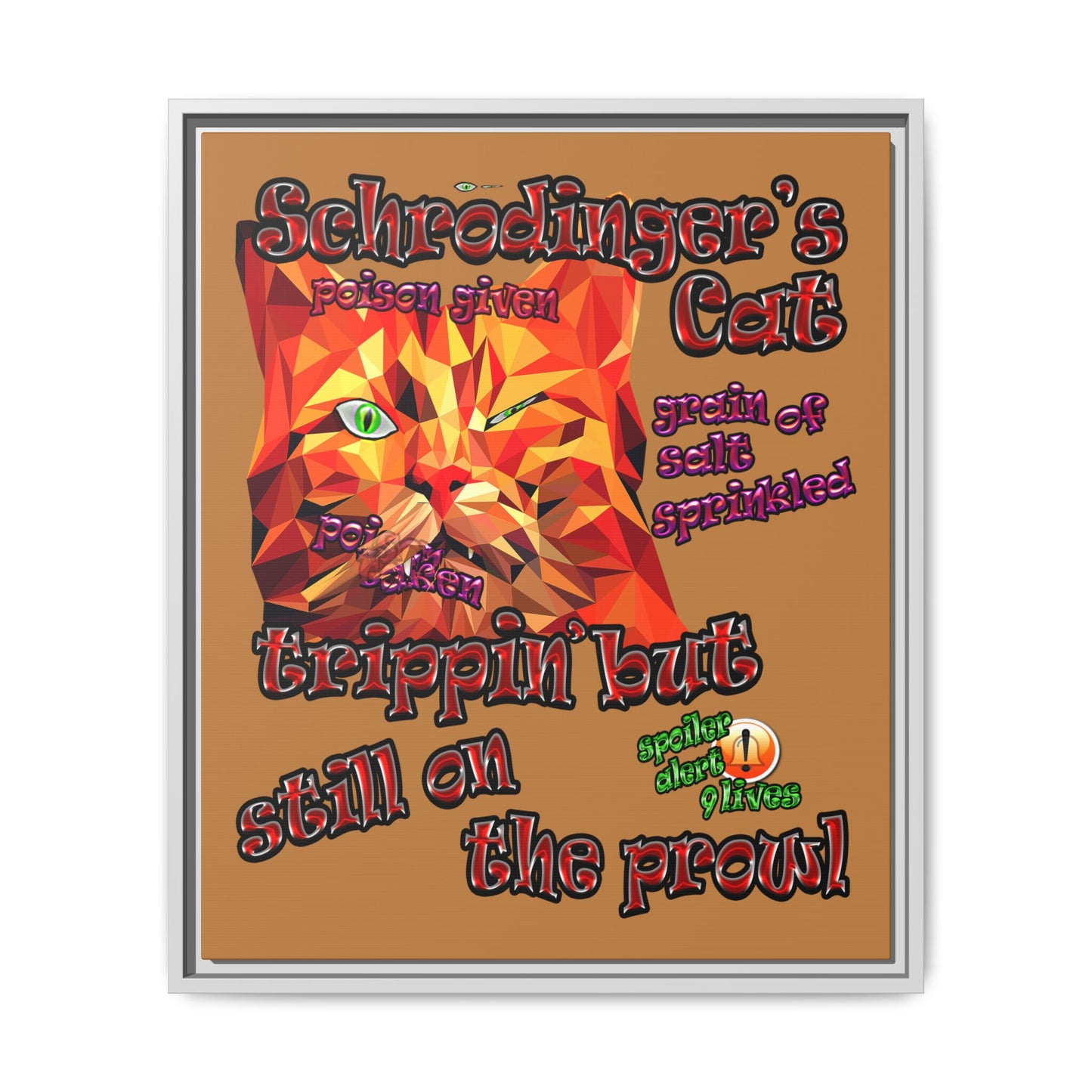 schrodinger's cat - framed canvas art (light brown)
