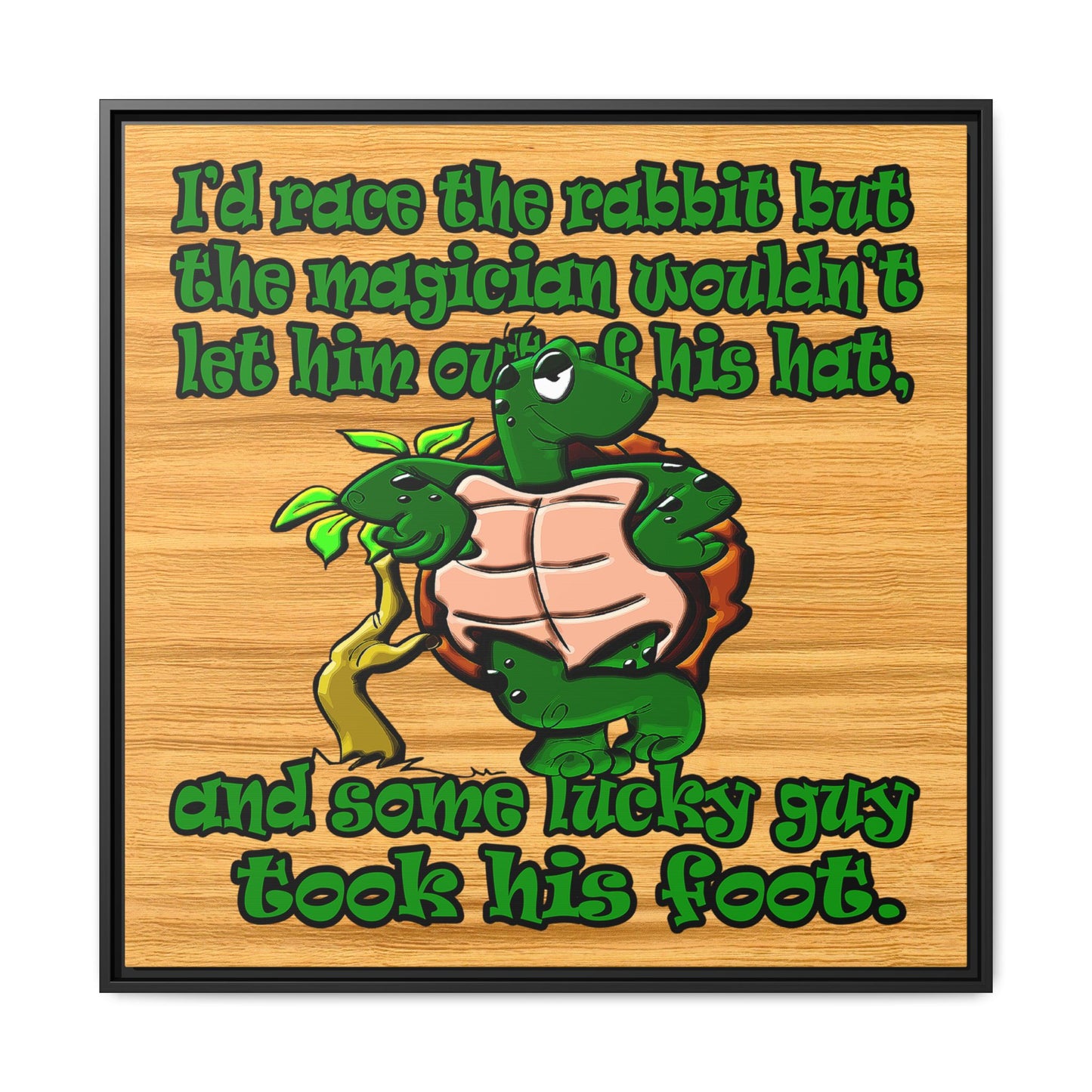 turtle race - framed canvas art (butterscotch wood finish)