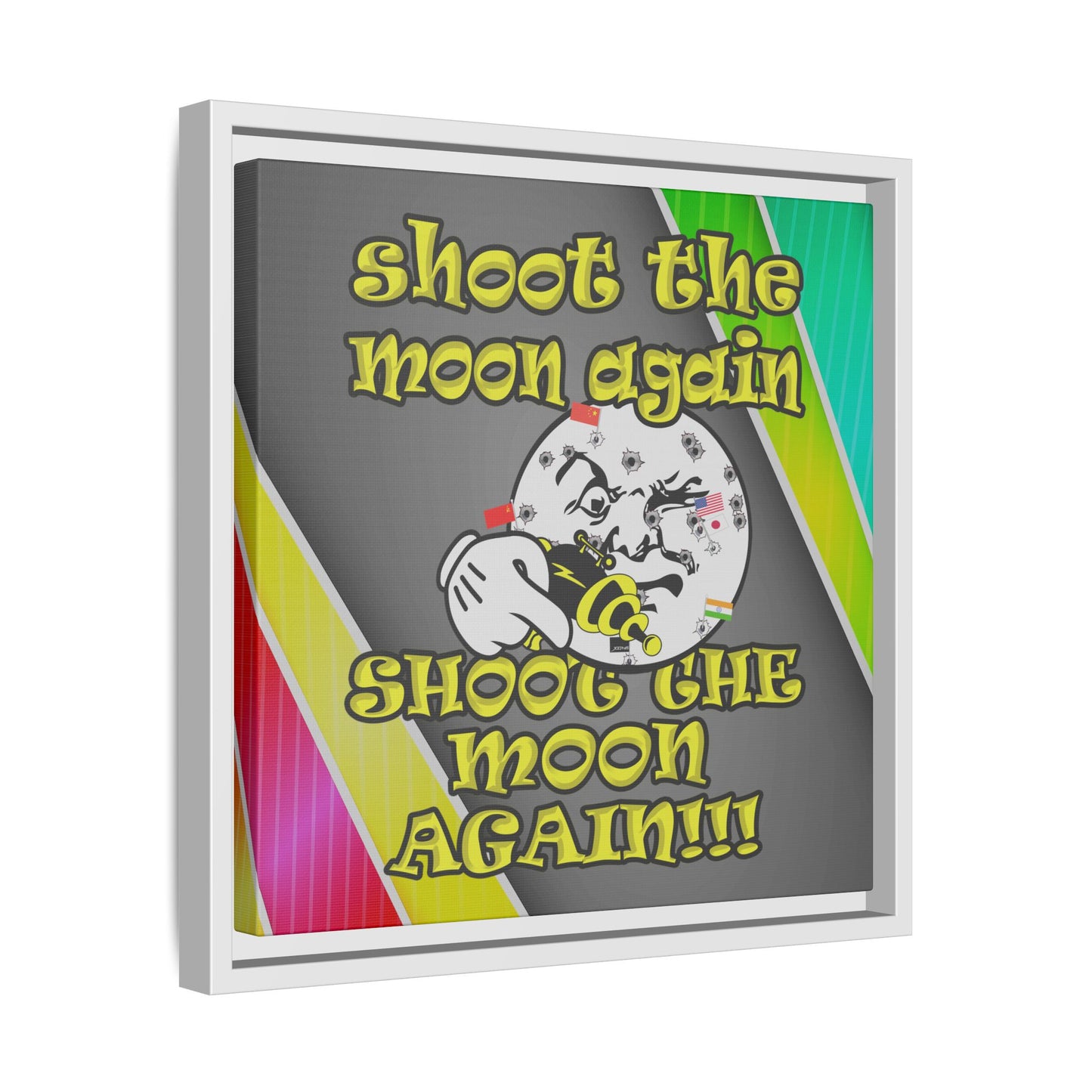 shoot the moon again - framed canvas art (rainbow split)