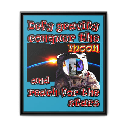 defy conquer reach - framed canvas art (turquoise)