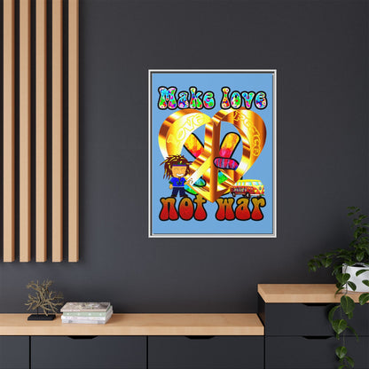 love peace - framed canvas art (light blue)