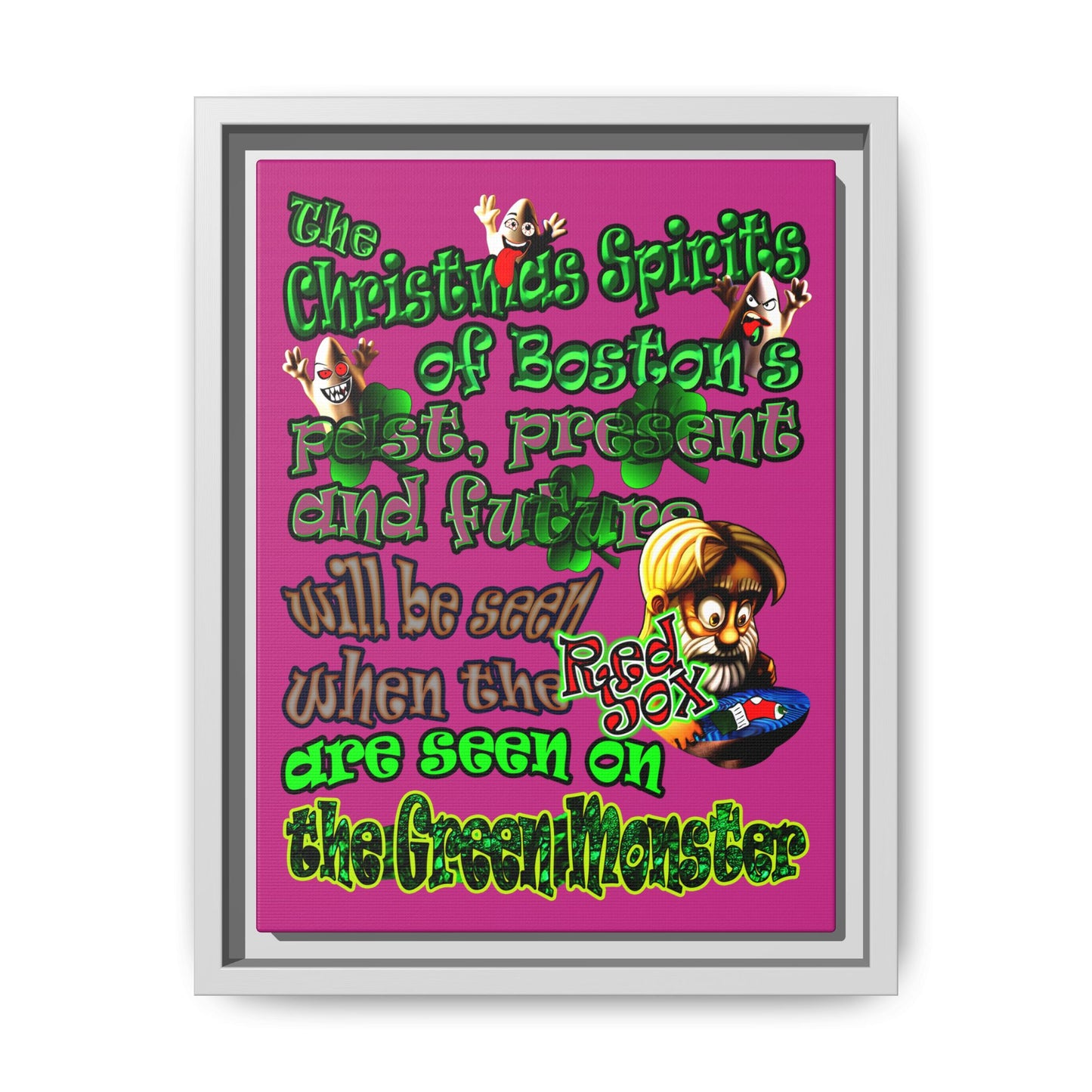 christmas spirits of boston - framed canvas art (pink)