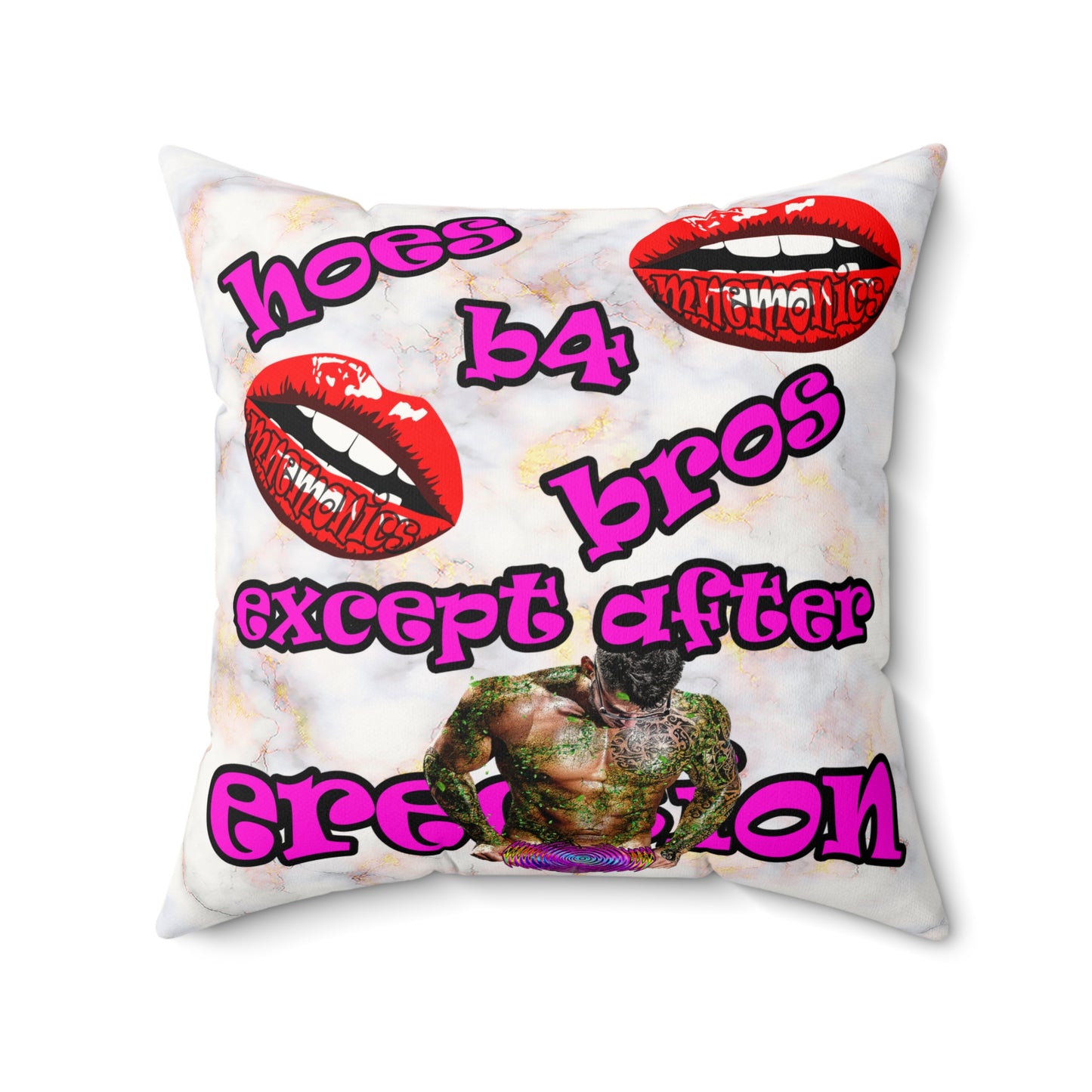hoes b4 bros - Faux Suede Square Pillow - (white marble)
