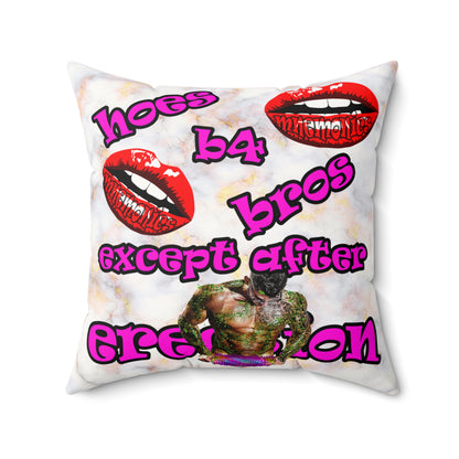 hoes b4 bros - Faux Suede Square Pillow - (white marble)