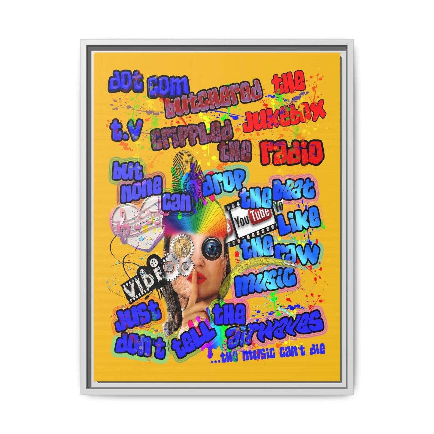 drop the beat - framed canvas art (yellow)
