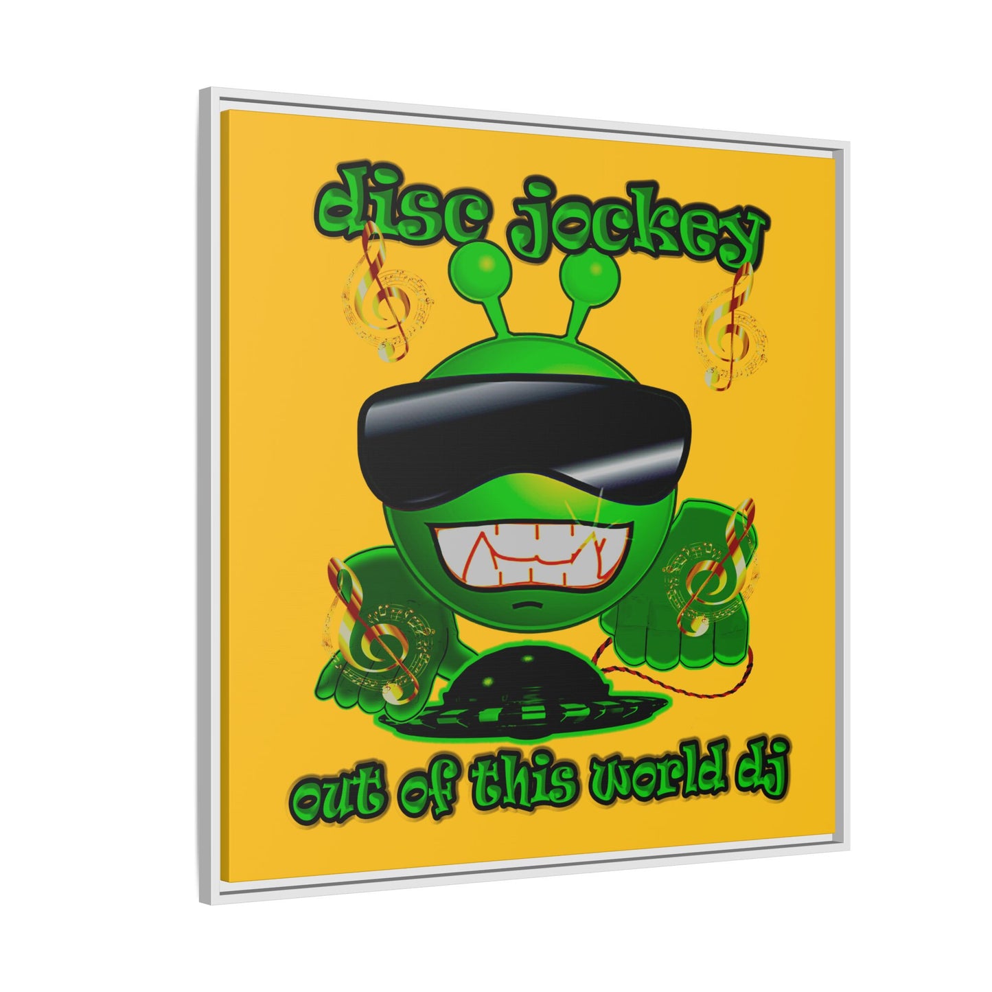 disc jockey - framed canvas art (yellow)