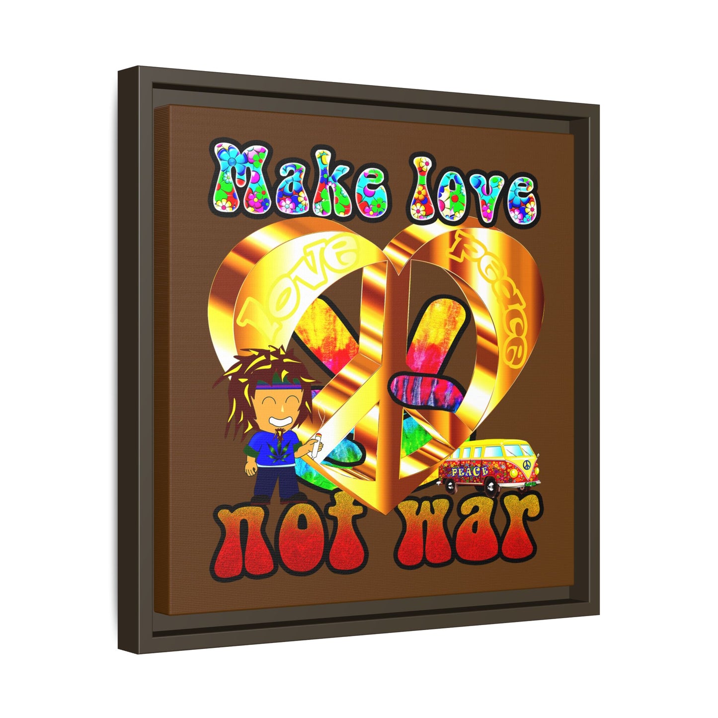 love peace - framed canvas art (brown)