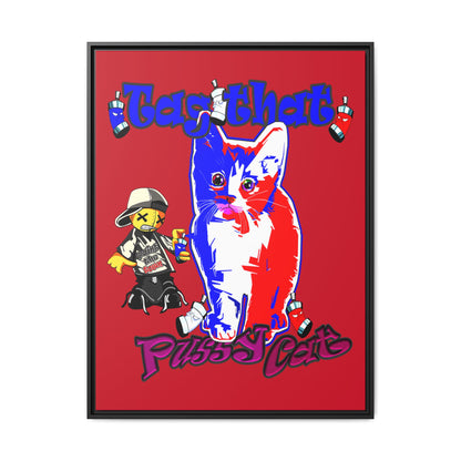 tag that - framed canvas art (dark red)