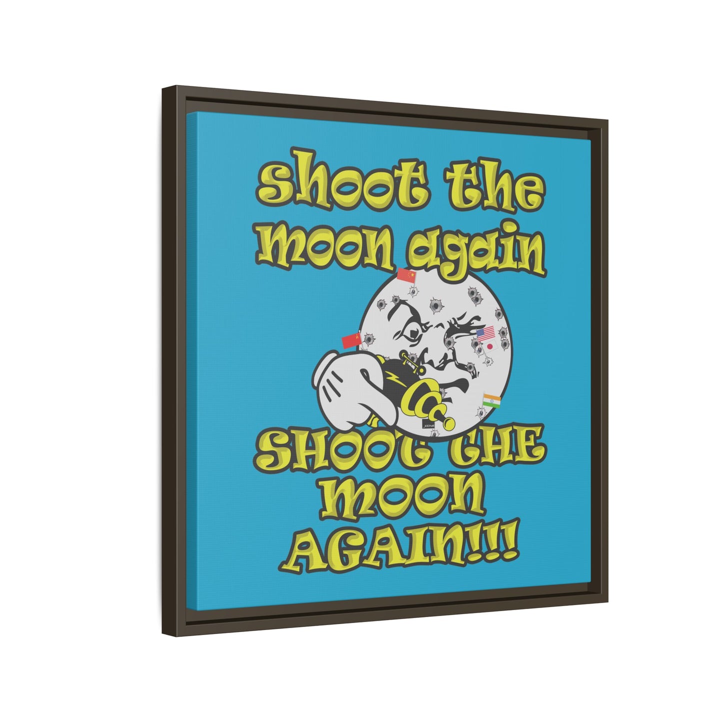 shoot the moon again - framed canvas art (turquoise)